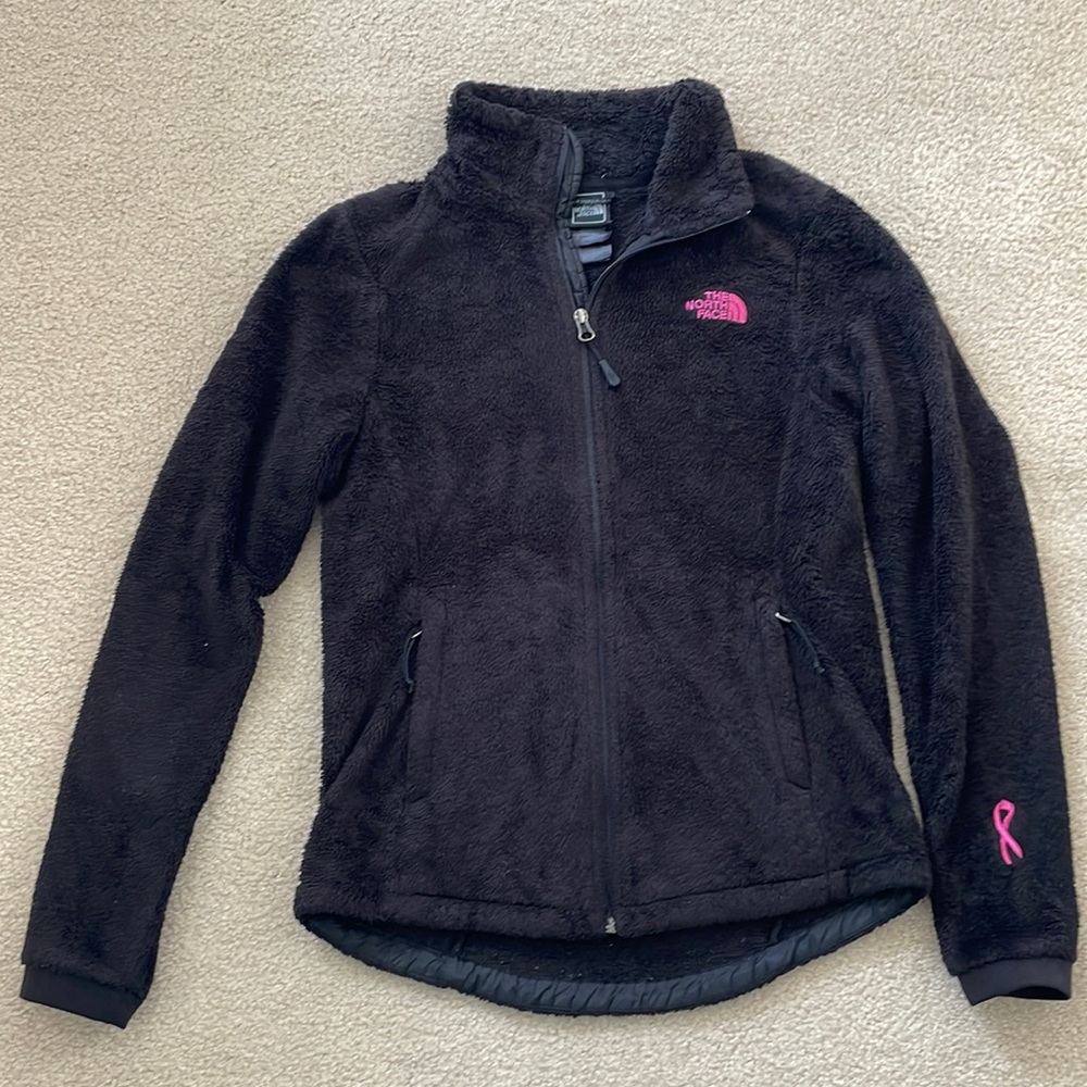 The North Face black with pink logo fleece jacket - size small